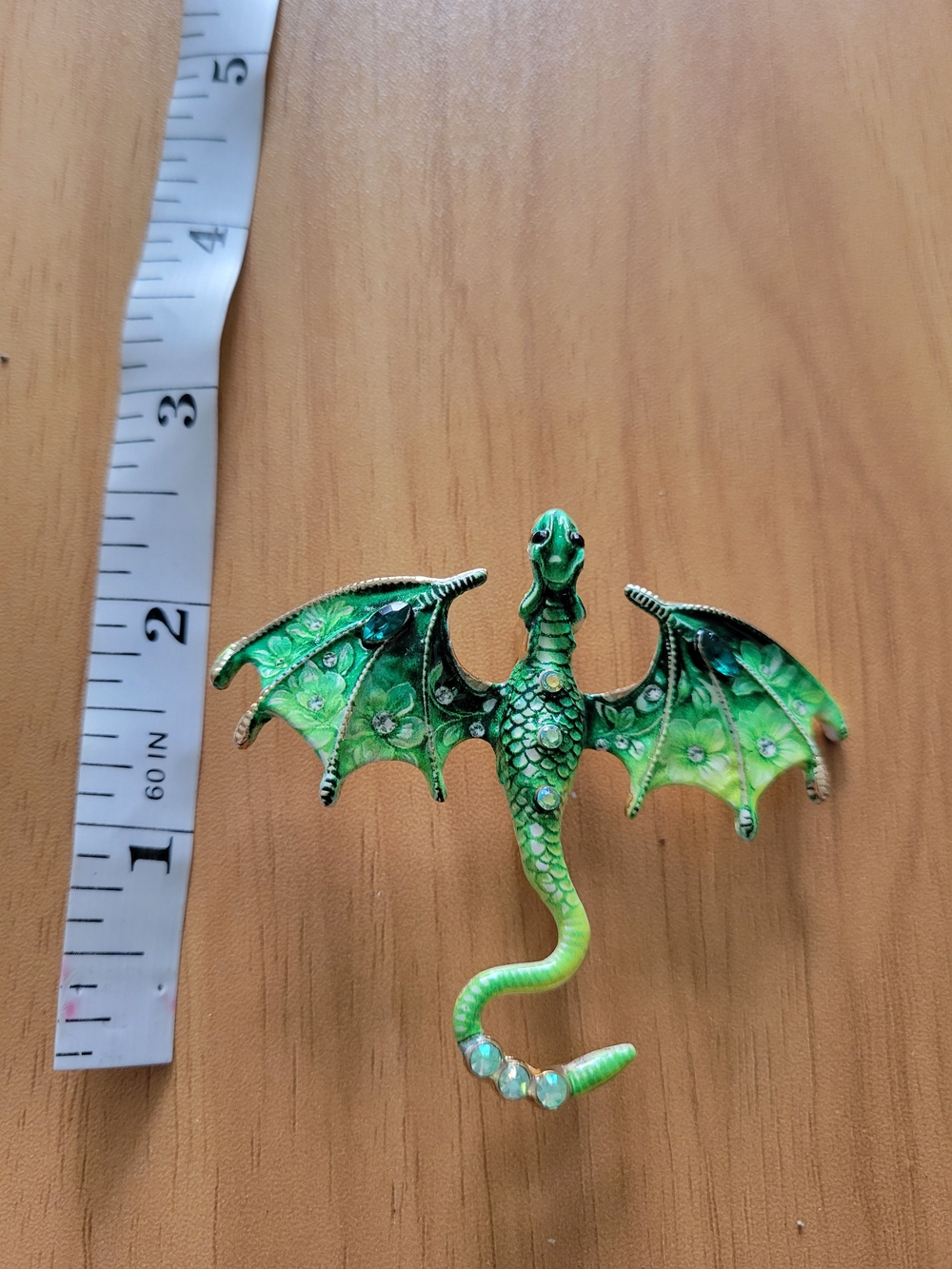 🧋NEW🧋Green Dragon Brooch Pin – Hand-Painted Winged Jewelry Accent